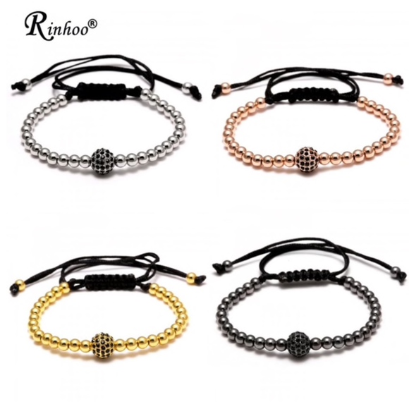 Rose Gold Shamballa Crystal Beaded Rope Bracelet - Picture 4 of 8